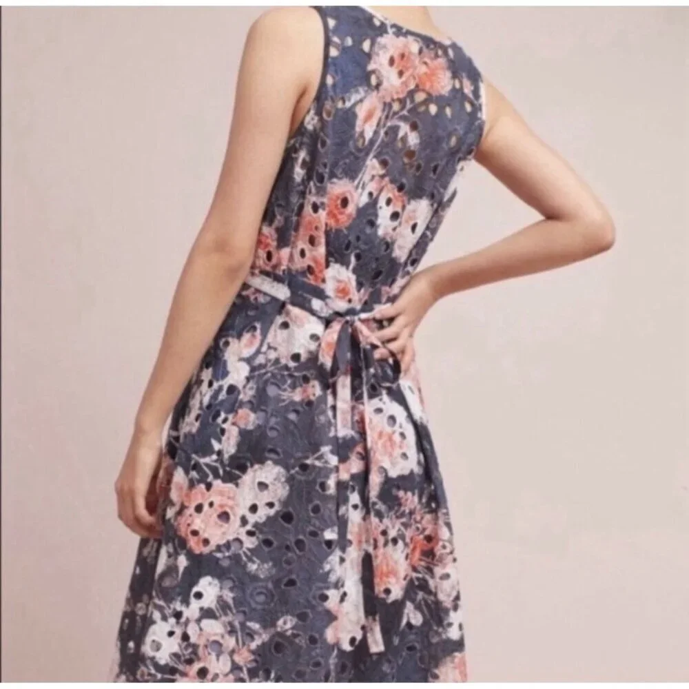 Anthropologie Hemant & Nandita Lazuli Women’s Floral Eyelet Dress Sz 4 - Picture 2 of 12